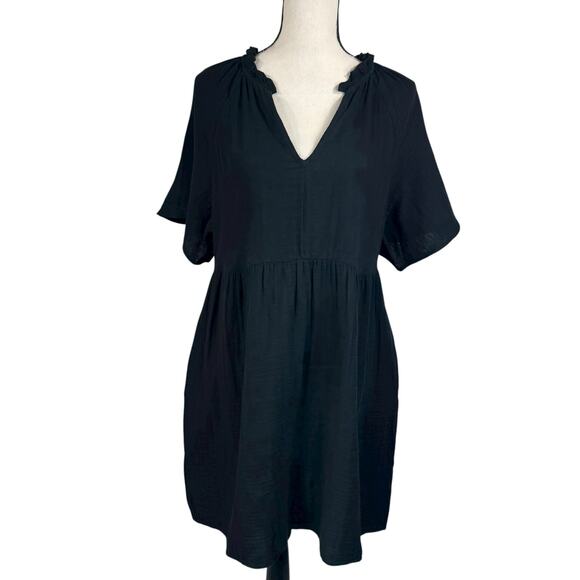 Old Navy Large Shift Mini Dress Gauzy V-Neck Ruffled Neck Flared Sleeves Pockets - Picture 1 of 8